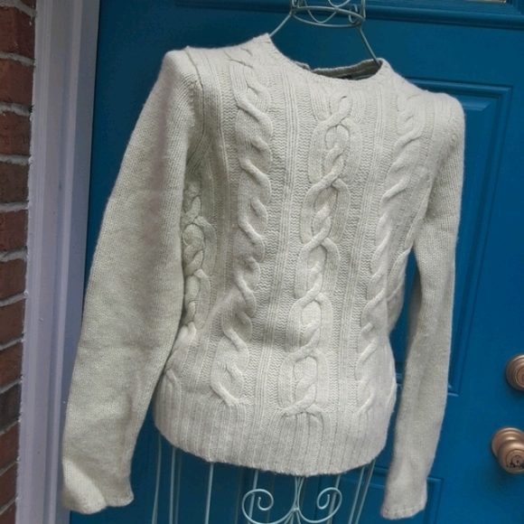 Cashmere Wool Angora Sweater Cable Knit Sage Green - Picture 8 of 16